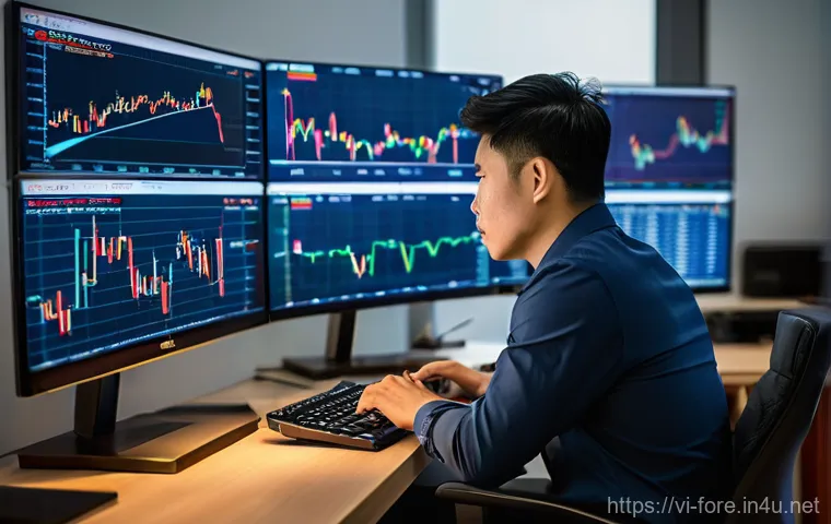 외환관리사와 외환 거래 이론 정리 - **Prompt:** A focused Vietnamese forex trader, a male in his late 20s, with a serious but calm expre...