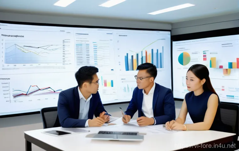 외환관리사와 수출입 업무 협업 - A focused young Vietnamese entrepreneur, male, in his early 30s, intently viewing multiple digital s...