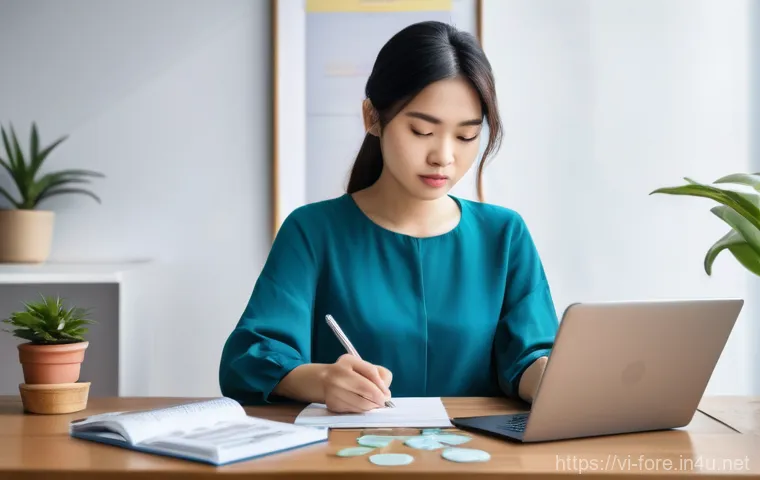 외환관리사와 환율 예측 기법 - **Prompt: "A young Vietnamese woman in her late 20s, with a focused and thoughtful expression, sitti...