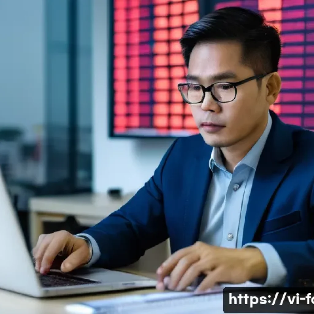 외환관리사와 외환 부문 데이터 분석 - A calm and focused Vietnamese male forex trader, in his late 40s, is meticulously analyzing multiple...