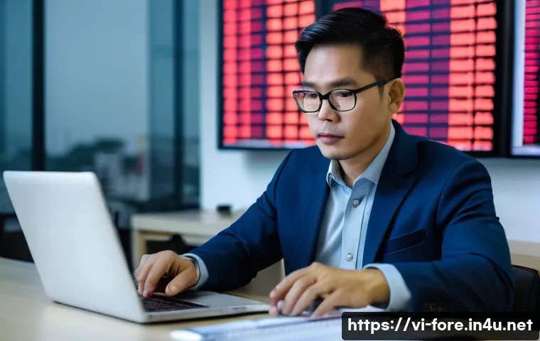 외환관리사와 외환 부문 데이터 분석 - A calm and focused Vietnamese male forex trader, in his late 40s, is meticulously analyzing multiple...