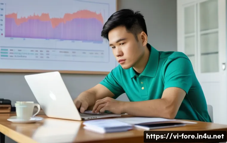 외환관리사와 환차손 방지 방법 - **Prompt:** A young Vietnamese man in his late 20s, dressed in a neat polo shirt and trousers, sitti...