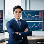 Home 22 외환관리사 자격증 가치 분석 - A professional Vietnamese financial analyst in a modern office setting, wearing formal business atti...