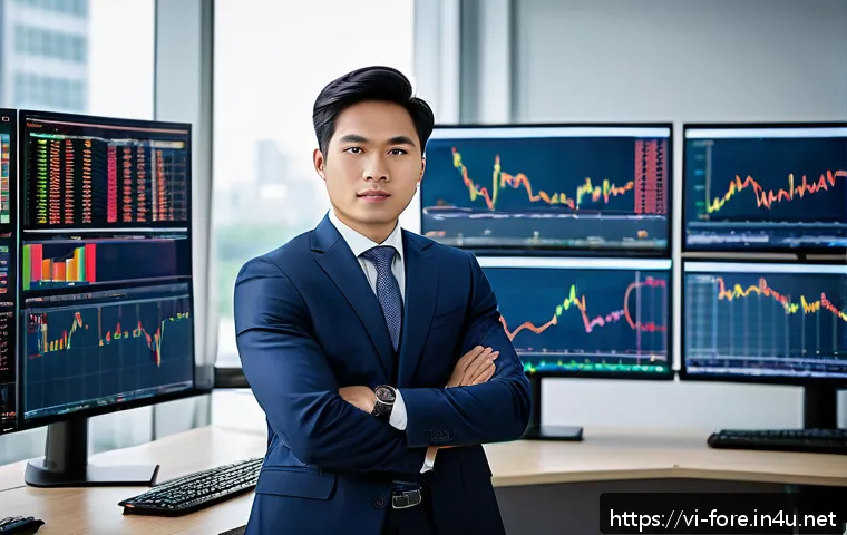 외환관리사 자격증 가치 분석 - A professional Vietnamese financial analyst in a modern office setting, wearing formal business atti...