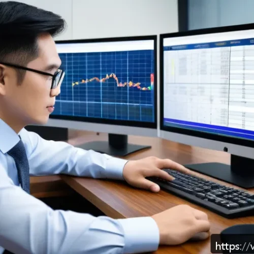 Home 32 외환관리사와 환율 데이터 분석 사례 - A modern Vietnamese financial expert in a sleek office setting, analyzing complex foreign exchange d...