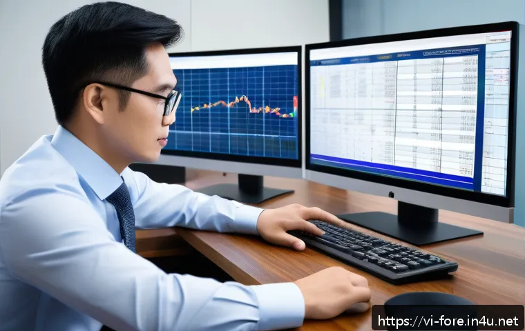 외환관리사와 환율 데이터 분석 사례 - A modern Vietnamese financial expert in a sleek office setting, analyzing complex foreign exchange d...