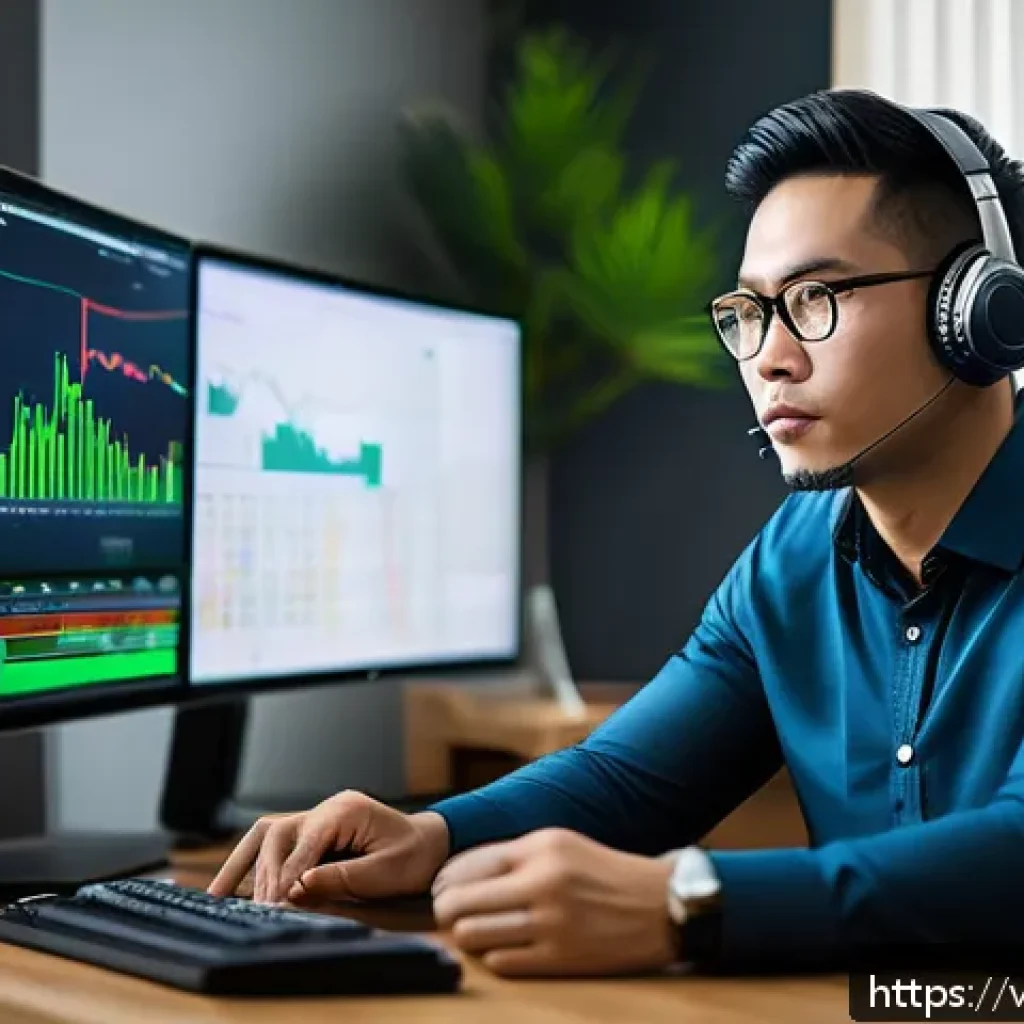 외환관리사와 외환 거래 성공 전략 - A focused Vietnamese male forex trader sitting at a modern desk in a cozy home office, multiple comp...