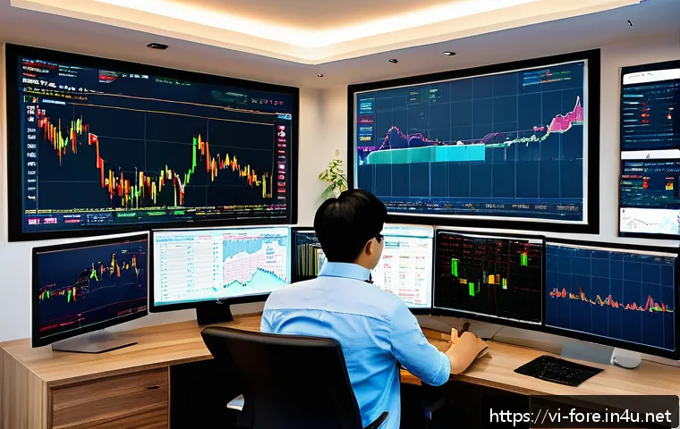 외환관리사와 외환 관리 성공 사례 - A detailed digital art scene depicting a Vietnamese forex trader in a modern home office, surrounded...
