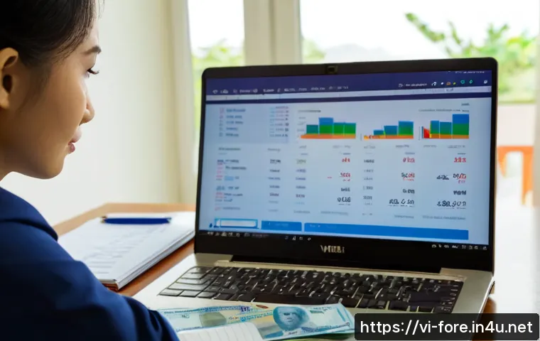 외환관리사 자격증 준비용 온라인 자료 - Photorealistic Vietnamese finance professional studying for an online foreign exchange management ce...