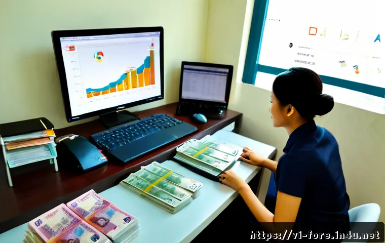 외환관리사와 외환 교육 프로그램 개발 - Photorealistic Vietnamese foreign exchange specialist in a modern Hanoi financial office, reviewing ...